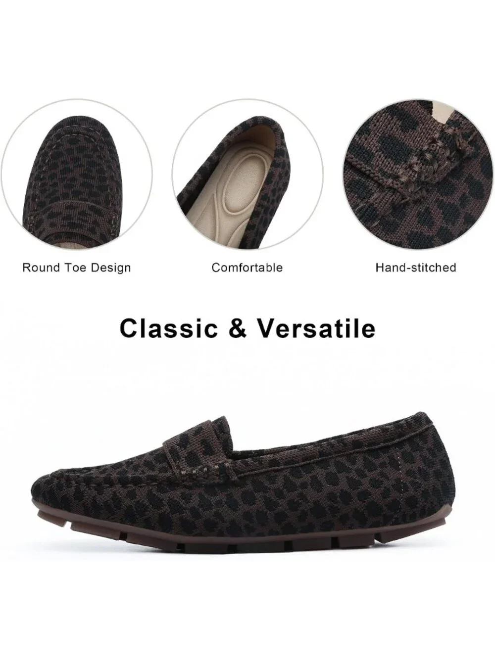 🆕Women's Brown Leopard Mesh fabric Loafer Shoes Comfortable Casual Flat Shoes